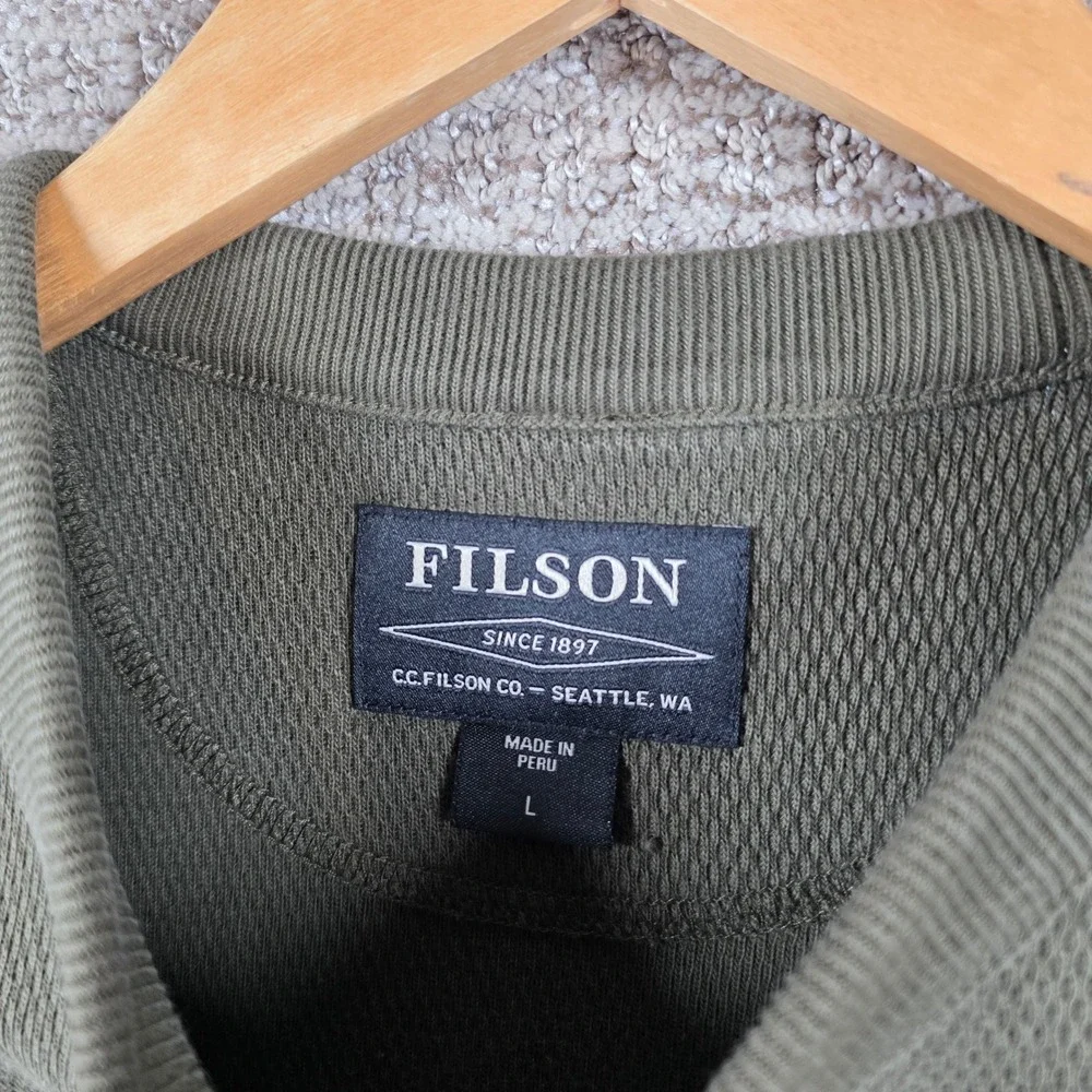 Filson Mens Mossy Rock Green Waffle Knit Crewneck Long Sleeve Shirt Size Large